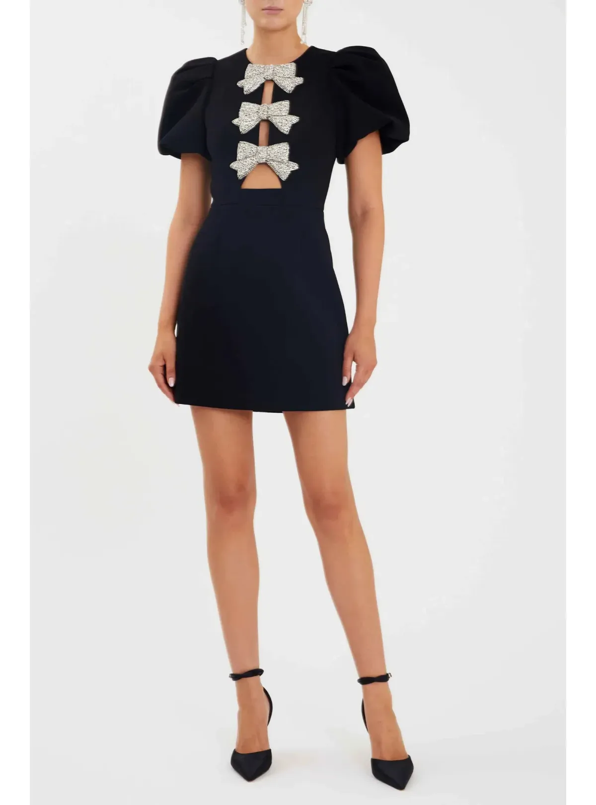 Rebecca Vallance Juliana Puff Sleeve Mini Dress in Black Size AU 8 - Image 1