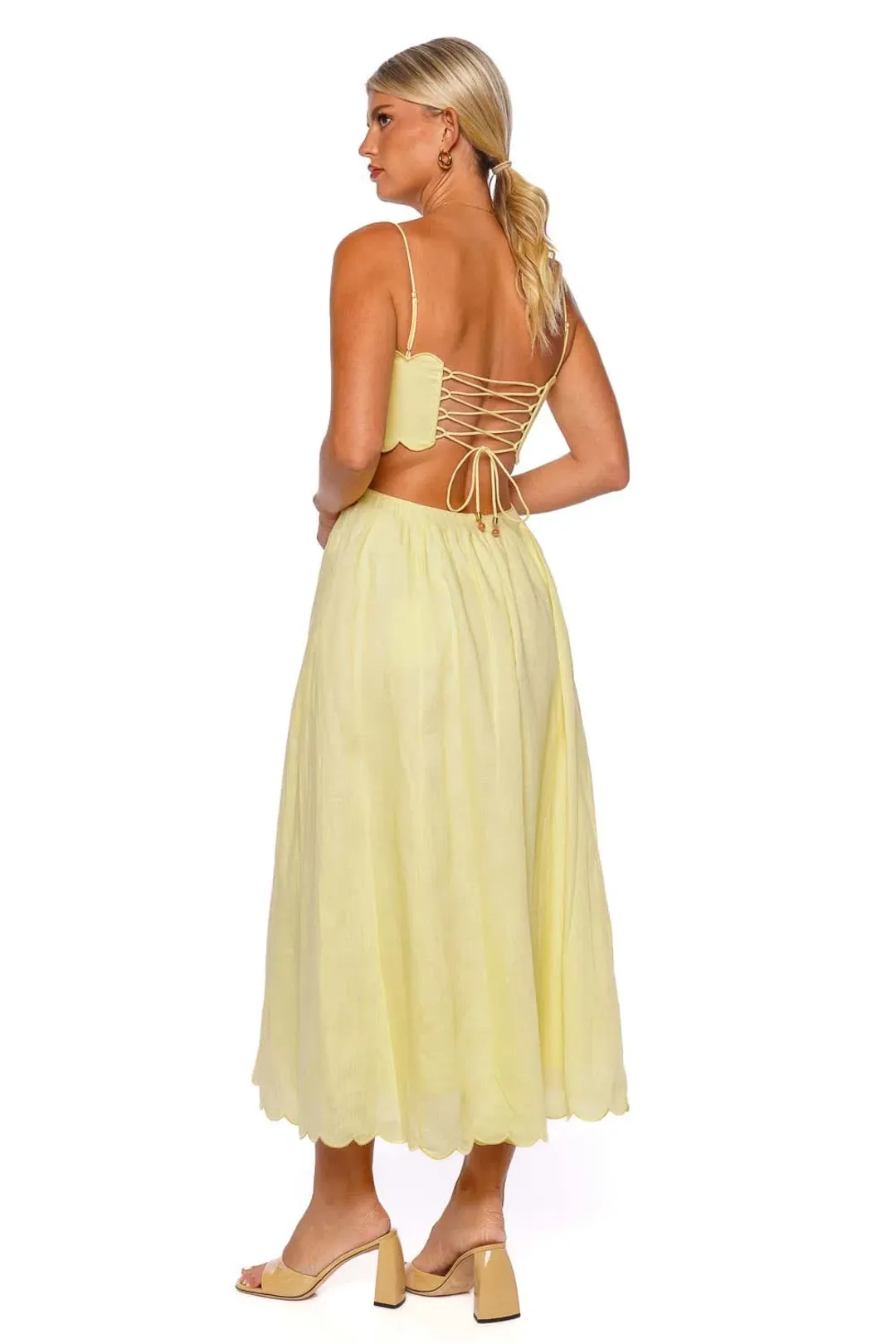 Zimmermann Halliday Scallop Midi Dress in Yellow Size 2 / AU 12 for rent on The Volte - main image
