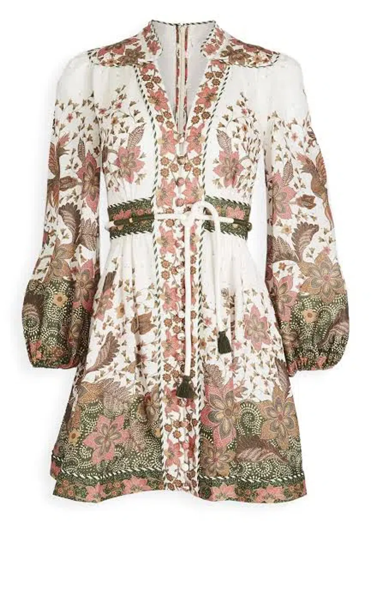 Zimmermann Empire Batik Mini Dress Khaki/Floral Size 3 / AU 14 - Image 8