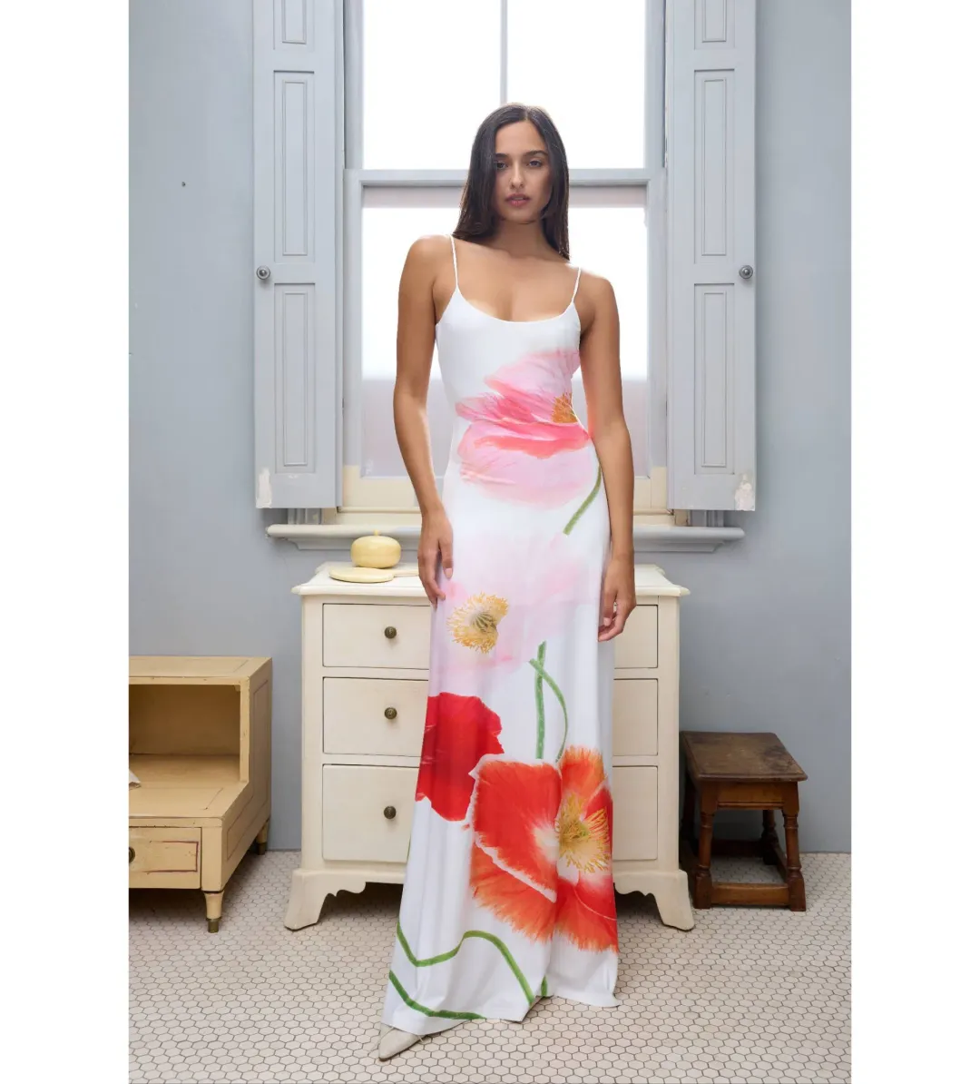 With Harper Lu Low Back Maxi Dress Citrus Poppy Size 8 for rent on The Volte - main image