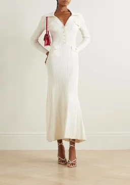 Self Portrait Embellished Ribbed Knit Maxi Dress Cream Size S / AU 8 for rent on The Volte - image 1
