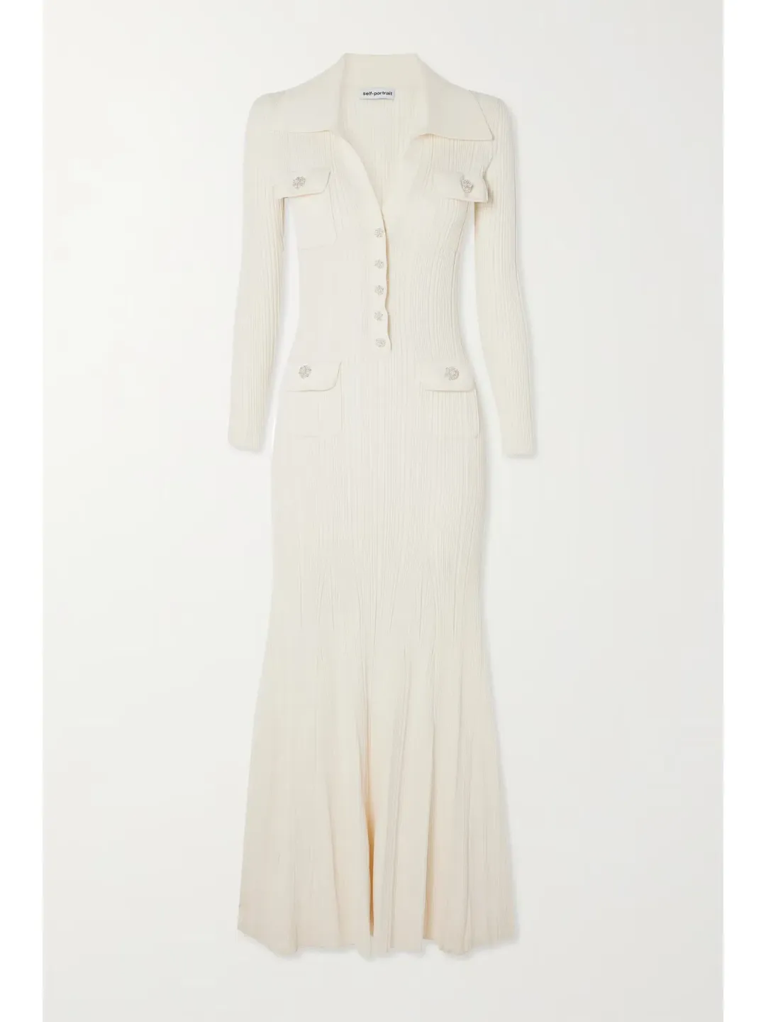 Self Portrait Embellished Ribbed Knit Maxi Dress Cream Size S / AU 8 for rent on The Volte - main image