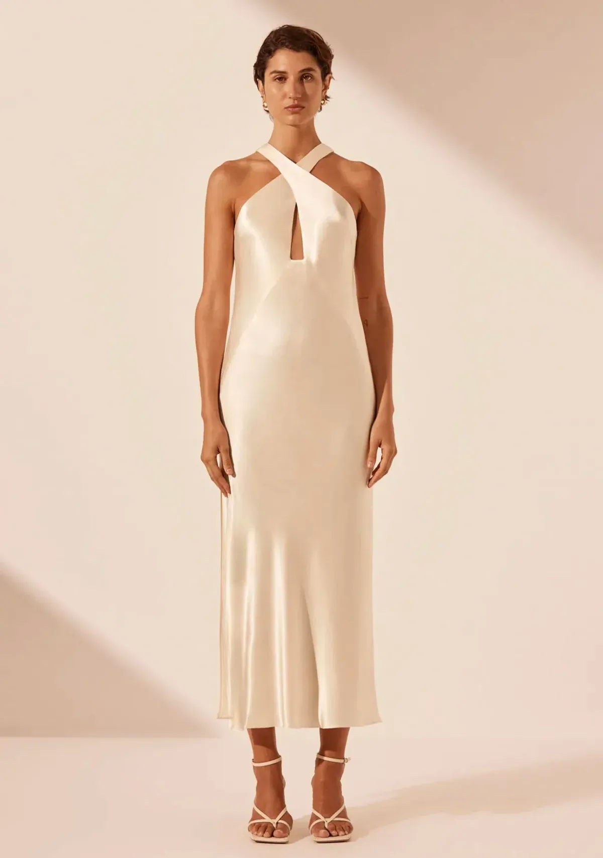 Shona Joy La Lune Cross Front Keyhole Midi Dress Cream Size 12 - Image 2