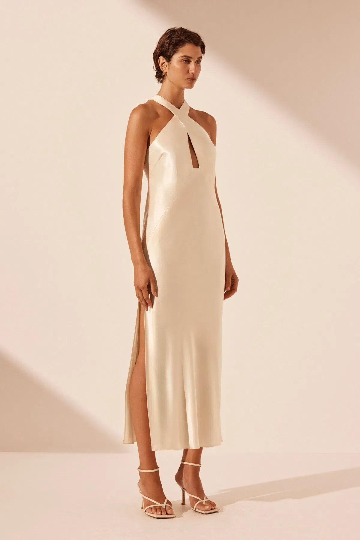 Shona Joy La Lune Cross Front Keyhole Midi Dress Cream Size 12 - Image 1