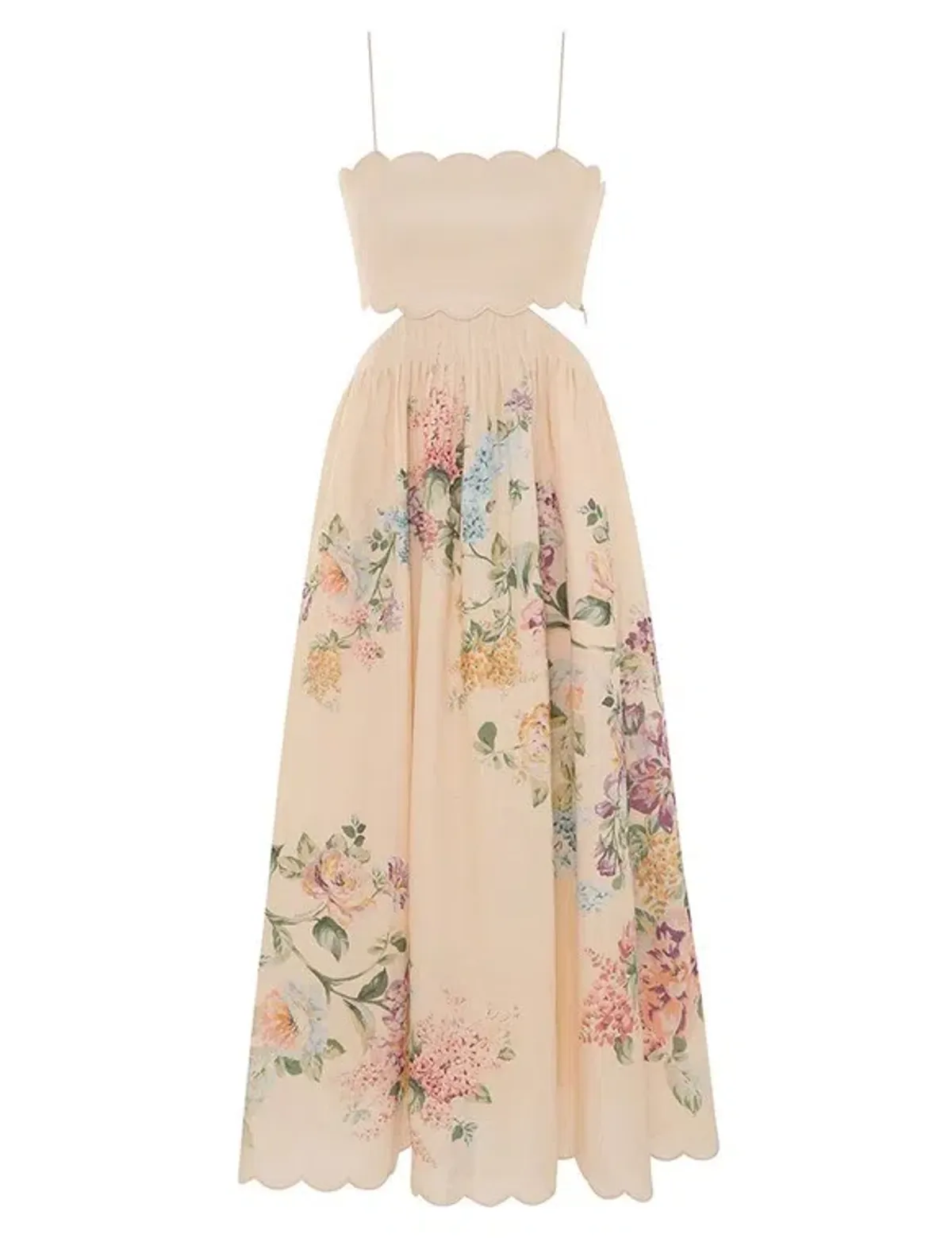 Zimmermann Halliday Scallop Midi Dress in Cream Watercolour Floral Size 10 - Image 4