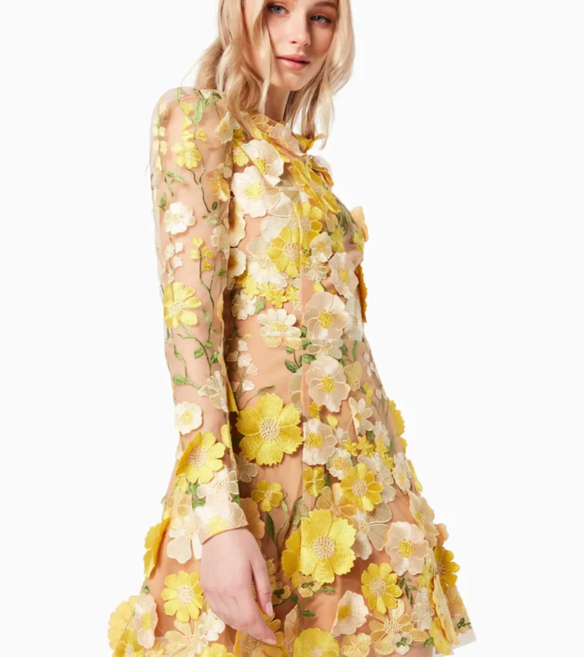Elliatt Goldenvoice 3D Floral Mini Dress in Yellow Size 8 - Image 2
