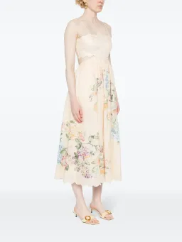 Zimmermann Halliday Scallop Midi Dress Cream Watercolour Floral Size 1 / AU 10 for rent on The Volte - image 1