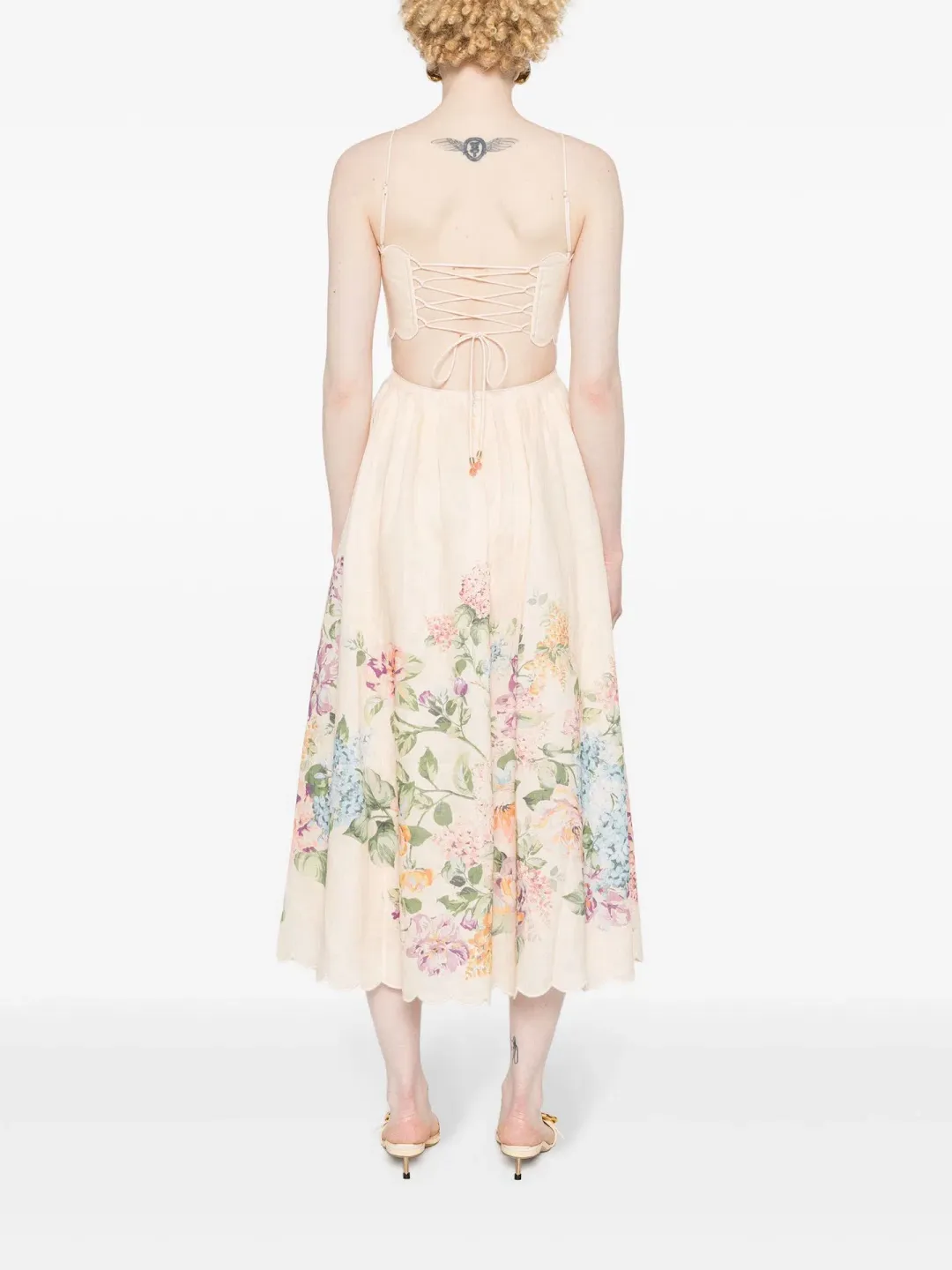 Zimmermann Halliday Scallop Midi Dress Cream Watercolour Floral Size 1 / AU 10 for rent on The Volte - main image