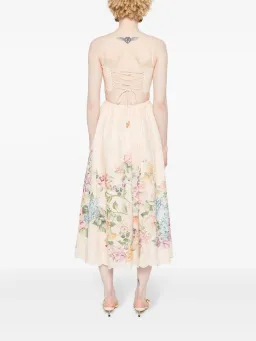Zimmermann Halliday Scallop Midi Dress Cream Watercolour Floral Size 1 / AU 10 for rent on The Volte - image 3