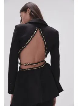 Aje Opal Backless Chainlink Jacket Black Size AU 10 for rent on The Volte - image 4