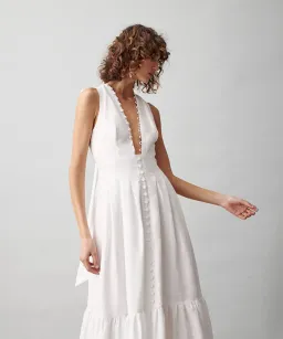 Joslin Marion Linen Maxi Sleeveless Dress White Size 8 for rent on The Volte - image 2