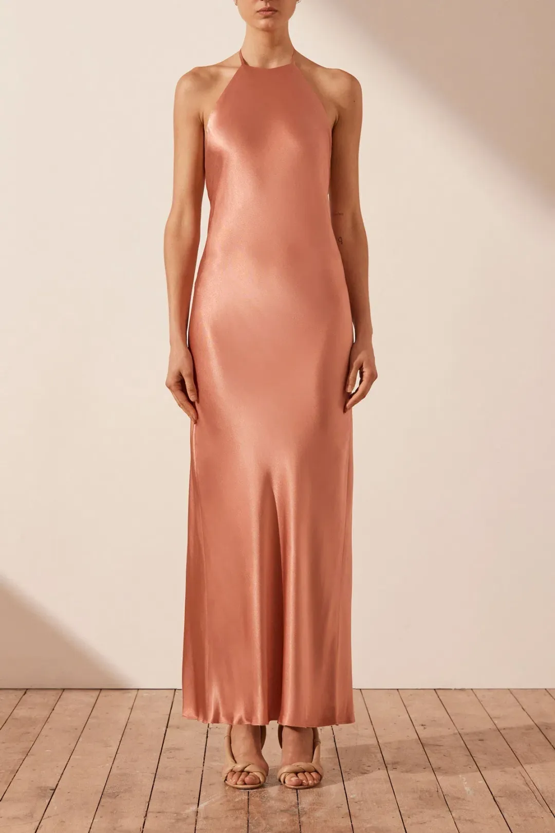 Shona Joy La lune Low Back Halter Neck Midi Dress Antique Rose Size 8 for rent on The Volte - main image