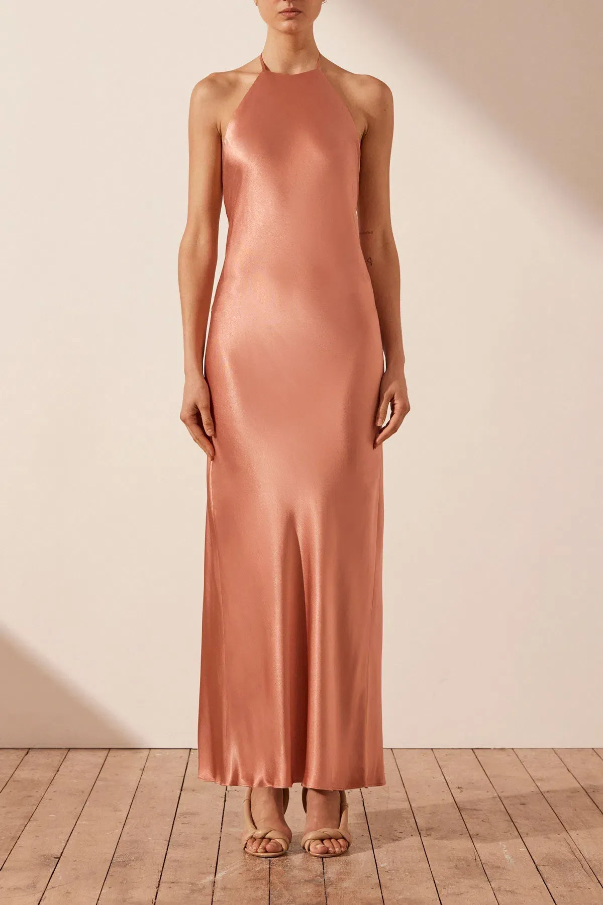 Shona Joy La lune Low Back Halter Neck Midi Dress Antique Rose Size 8 for rent on The Volte - main image
