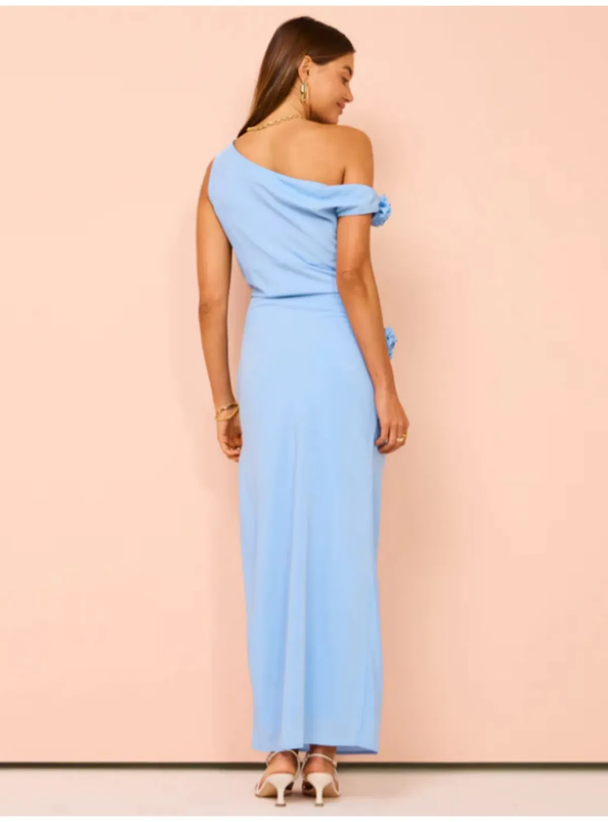 Issy Off Shoulder Flower Maxi Dress In Blue Size AU 12 - Image 4