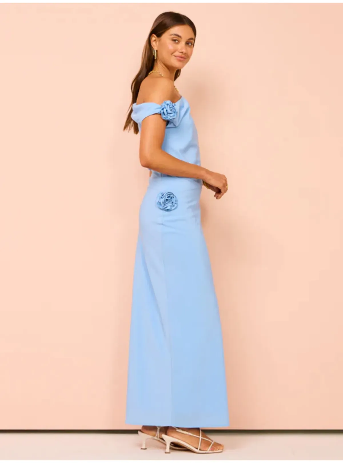 Issy Off Shoulder Flower Maxi Dress In Blue Size AU 12 - Image 3