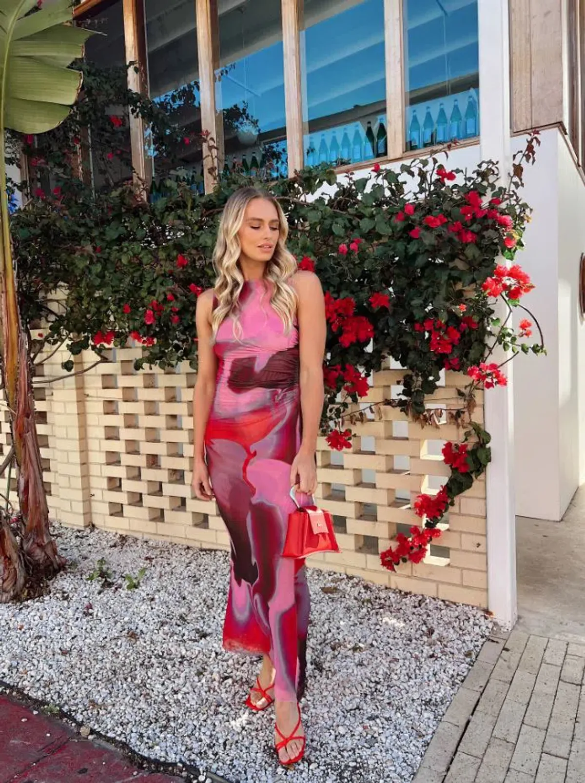 Scanlan Theodore Italian Watercolour Print Dress Raspberry Size 8 for rent on The Volte - main image