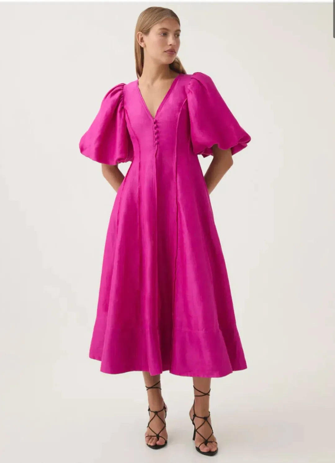 Aje Dusk Puff Sleeve Midi Dress in Deep Magenta Size S / AU 8 for rent on The Volte - main image