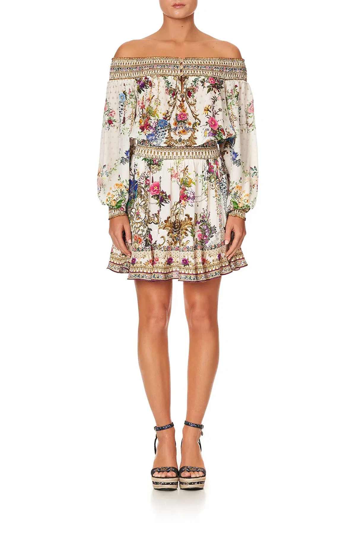 Camilla Off Shoulder Short Dress By The Meadow Print Size M / AU 12 - Image 1