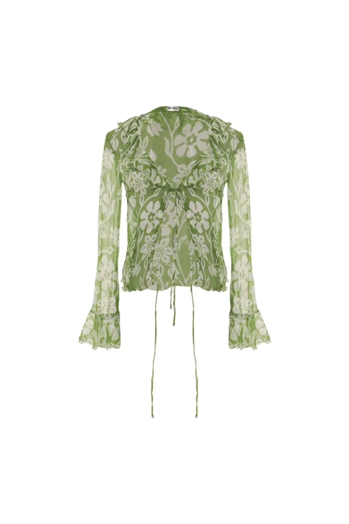 Ranaco Atelier Front Tie Blouse Moss Green One Size - Image 4