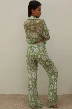 Ranaco Atelier Set: The Flared Pant Moss Green Size S/ AU 8 AND Ranaco Atelier Front Tie Blouse for rent on The Volte - image 3