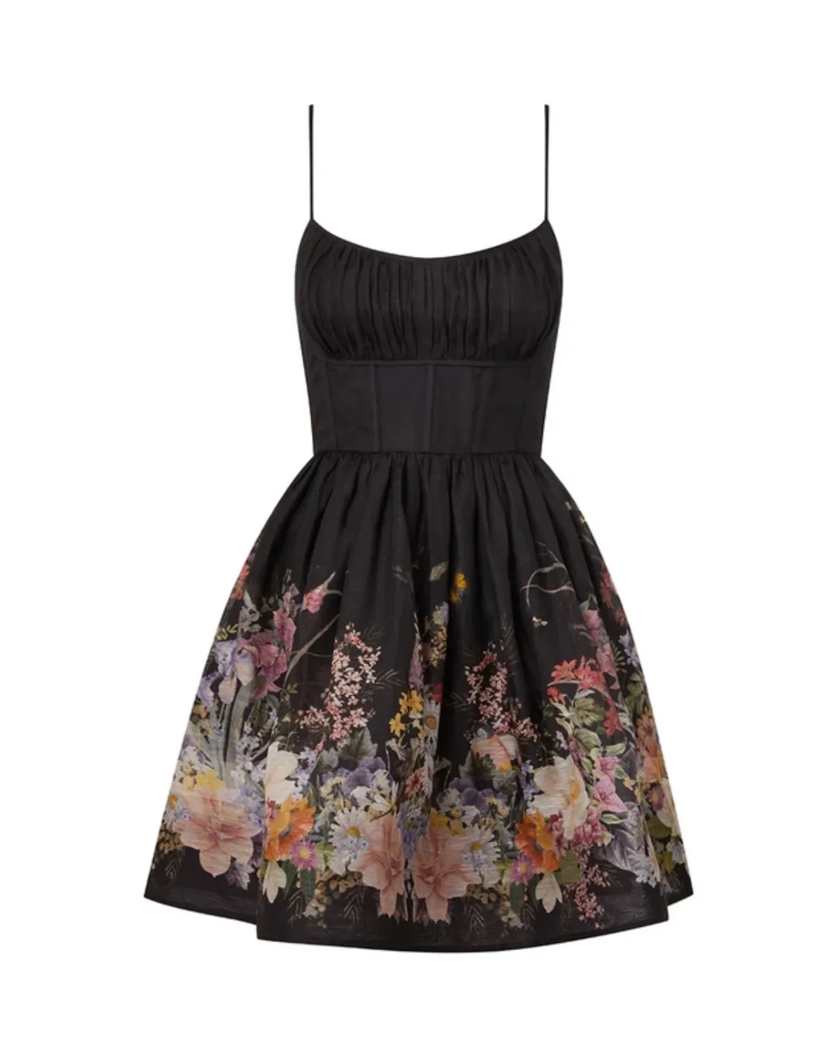 Zimmermann size 6 The Natura Ruched Mini Dress in Black Wild Flowers Size 0P/AU 6 - Image 3