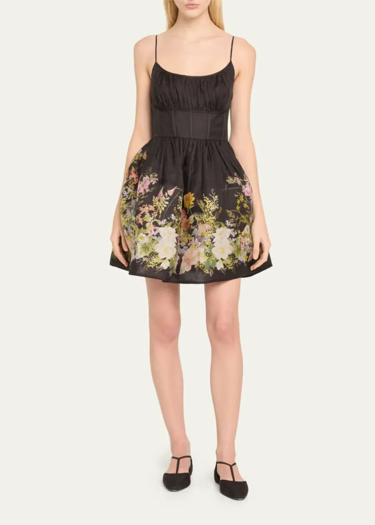 Zimmermann size 6 The Natura Ruched Mini Dress in Black Wild Flowers Size 0P/AU 6 - Image 2