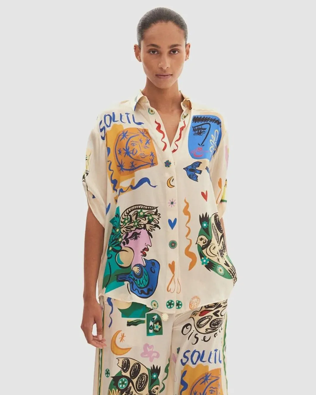 Alemais Soleil Oversized Shirt Size 8 and Pants Size 6 Set Multi for rent on The Volte - main image