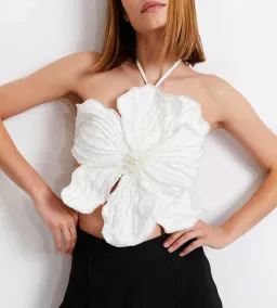 PatBo Hand Beaded Flower Top White Size M / Au 10 for rent on The Volte - image 1