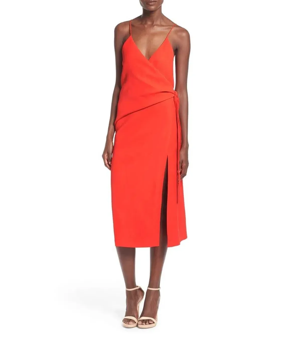 CMEO Collective Better Things Midi Wrap Dress Bright Red Size 8 - Image 2