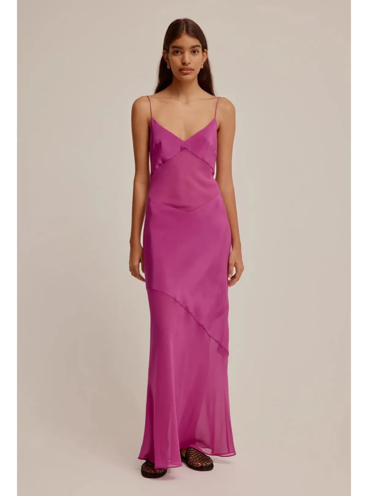 Venroy Sheer Panelled Silk Slip Dress in Mulberry Size AU 8 - Image 3