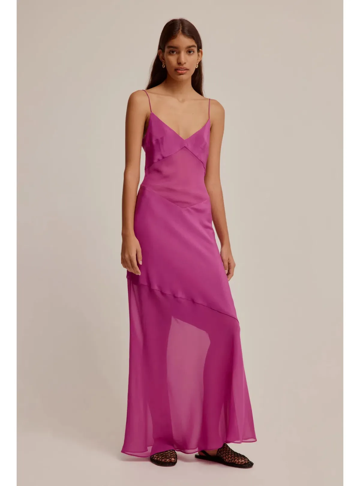 Venroy Sheer Panelled Silk Slip Dress in Mulberry Size AU 8 - Image 4