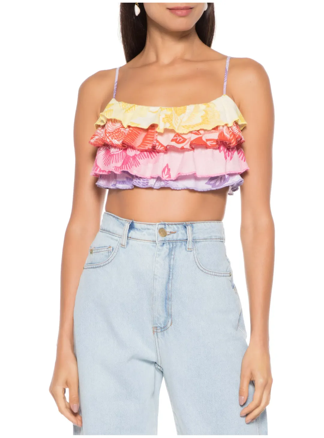 Farm Rio Flower Color Top Crop Top And Flower Colored Skirt Set Print Size S / AU 8 for rent on The Volte - main image