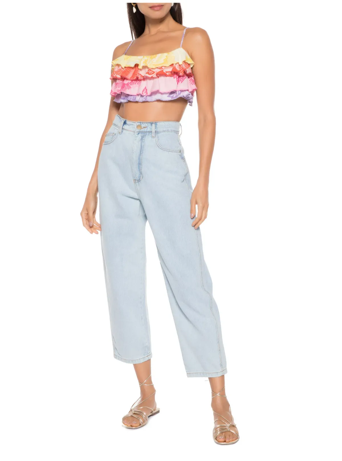 Farm Rio Flower Color Top Crop Top And Flower Colored Skirt Set Print Size S / AU 8 for rent on The Volte - main image