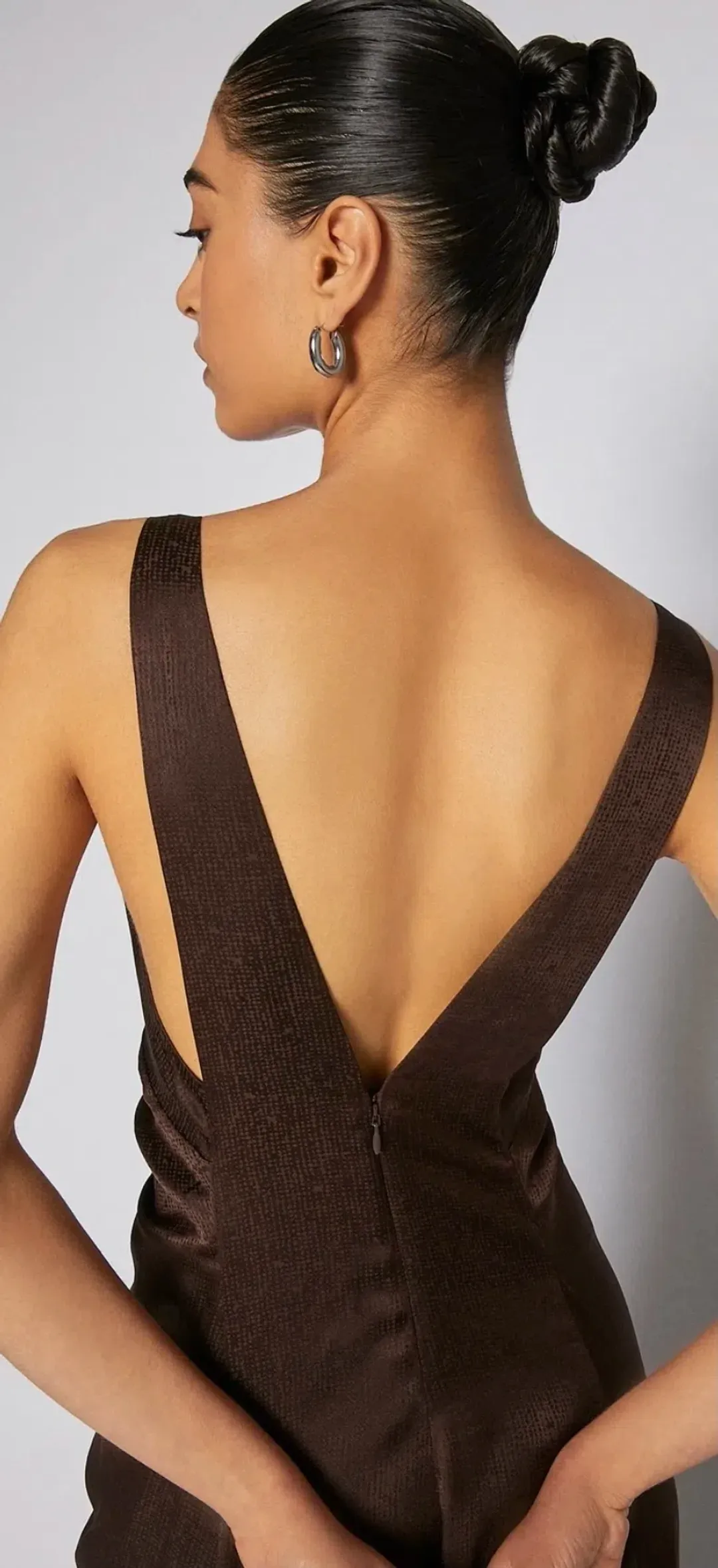 Scanlan Theodore Silk Jacquard Gown Chocolate Brown Size 10 for rent on The Volte - main image