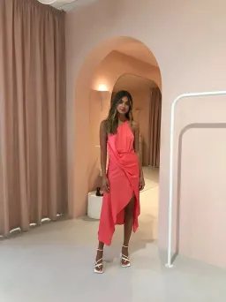 One Fell Swoop Harlequin Midi Dress in Coral Size 6 for rent on The Volte - image 1