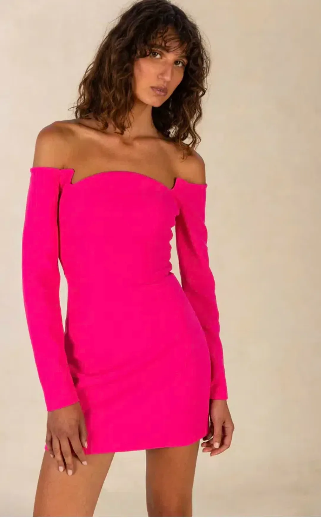 Misha Bonita Bonded Crepe Mini Dress Hot Pink Size 6 for rent on The Volte - main image