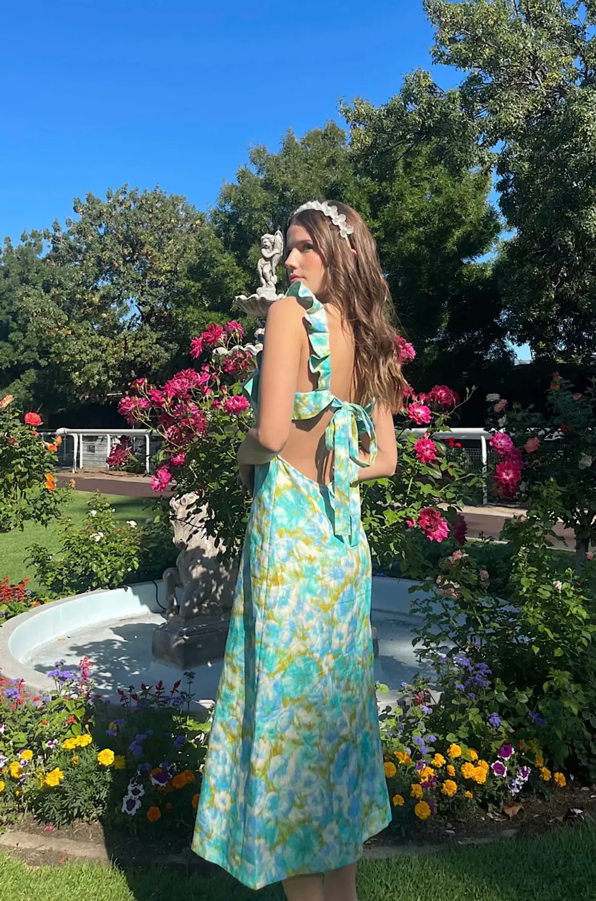 Zimmermann High Tide Frilled Midi Dress Aqua Ikat Floral Size 2 / AU 12 - Image 4