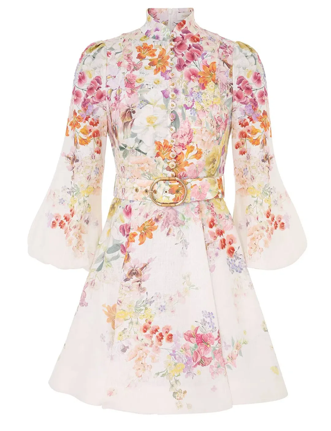 Zimmermann Natura Buttoned Mini Dress Kaleidoscope Garden Floral Size 1 / AU 10 for rent on The Volte - main image