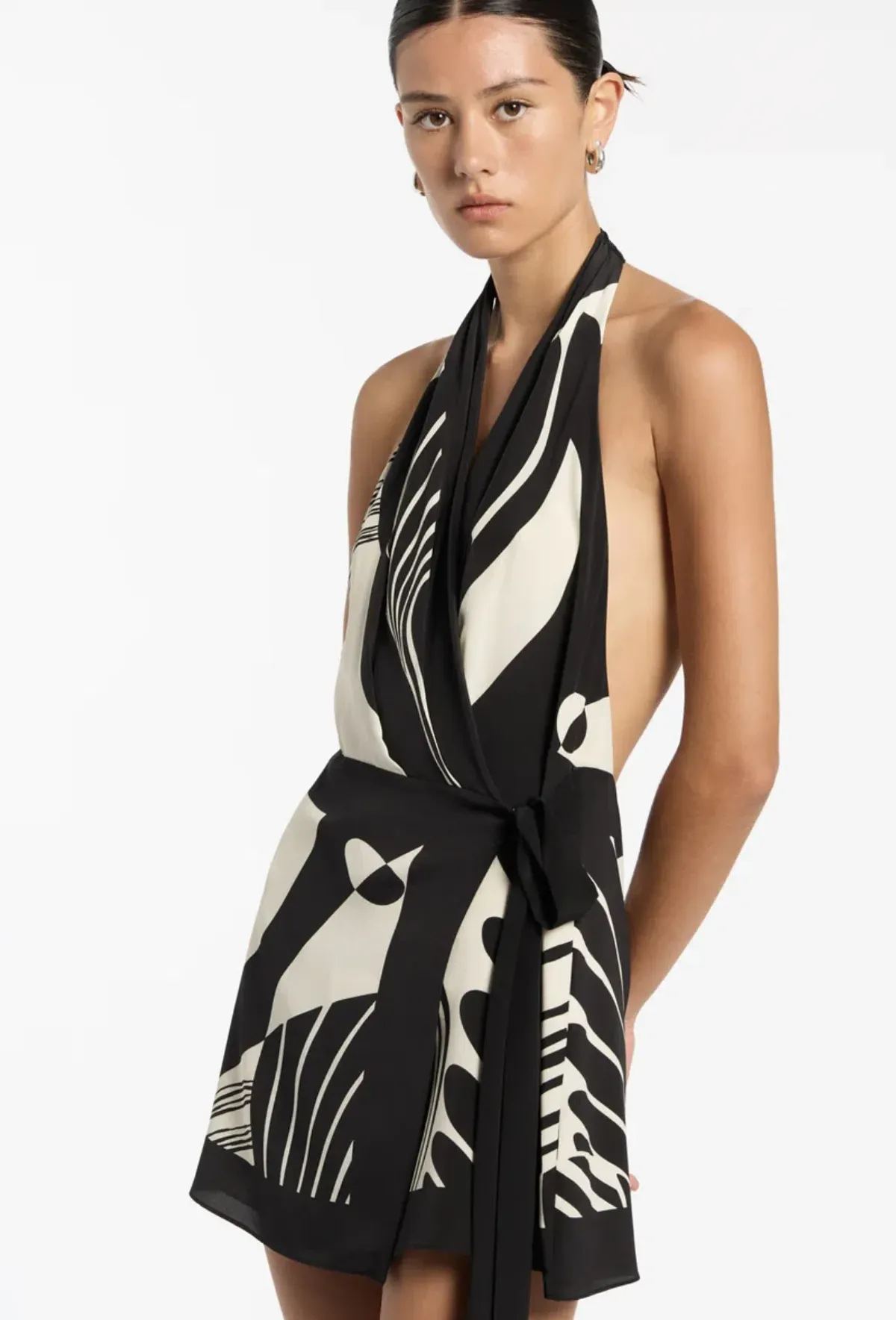 Sir The Label Realisme Wrap Halter Mini Dress in Papier Size 0 / AU 6 - Image 4