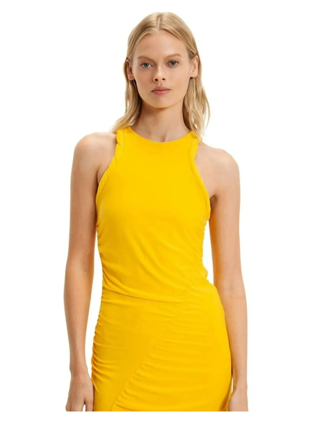 Cue Racer Jersey Midi Dress in Lemon Size AU 10 for rent on The Volte - main image