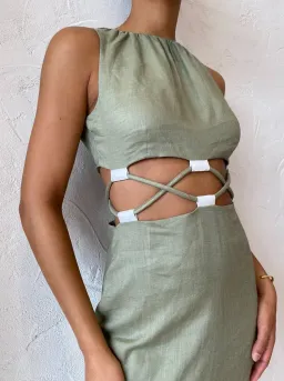 Sir the Label Mayra Deconstructed Maxi Dress In Sage Size 6 for rent on The Volte - image 3