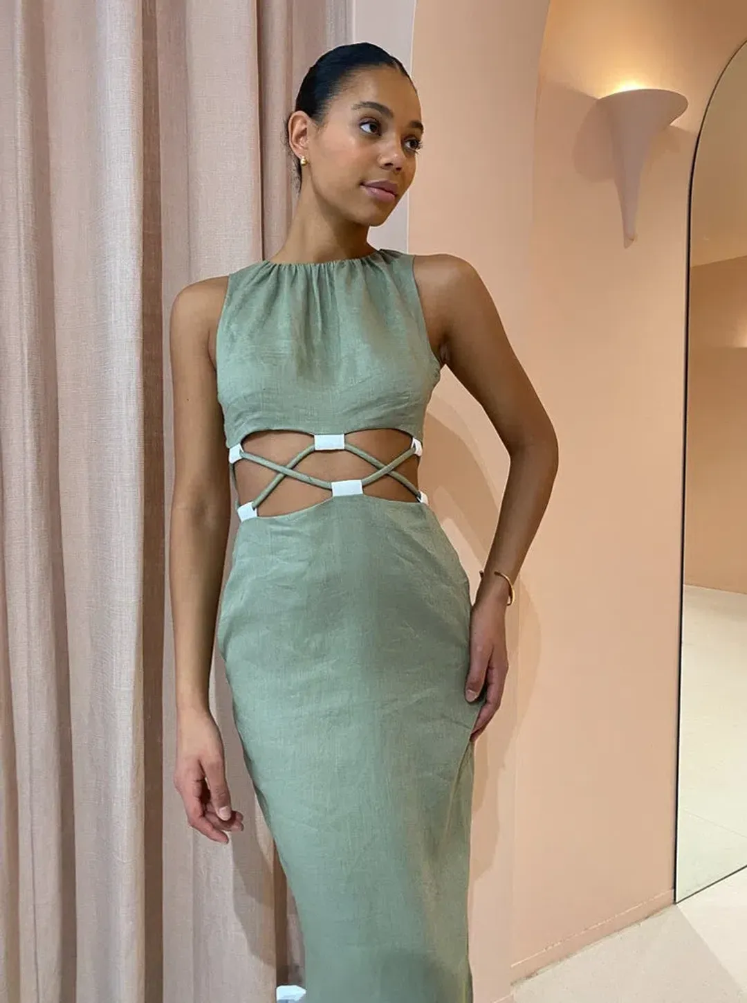 Sir the Label Mayra Deconstructed Maxi Dress In Sage Size 6 for rent on The Volte - main image