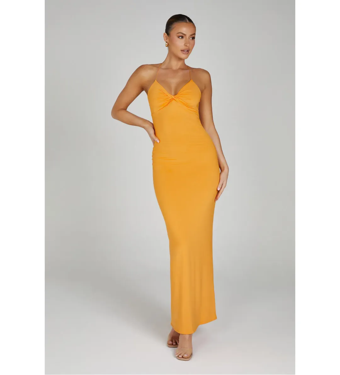 MESHKI Sinead Twist Maxi Dress Orange Size 10 for rent on The Volte - main image