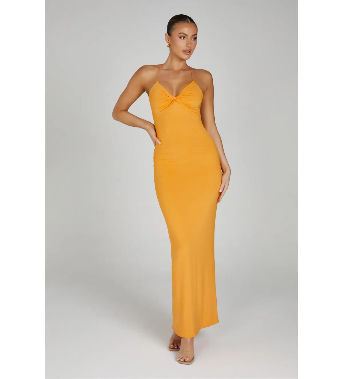 MESHKI Sinead Twist Maxi Dress Orange Size 10 for rent on The Volte - main image