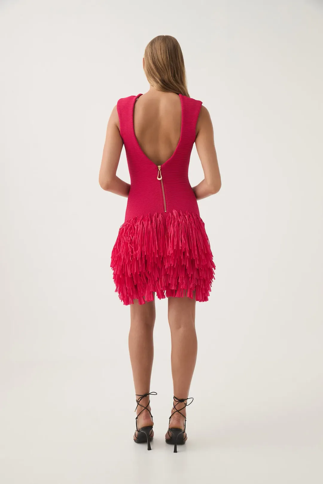 Aje Rushes Raffia Knit Mini Dress Deep Fuschia Size S /Au 8 for rent on The Volte - main image
