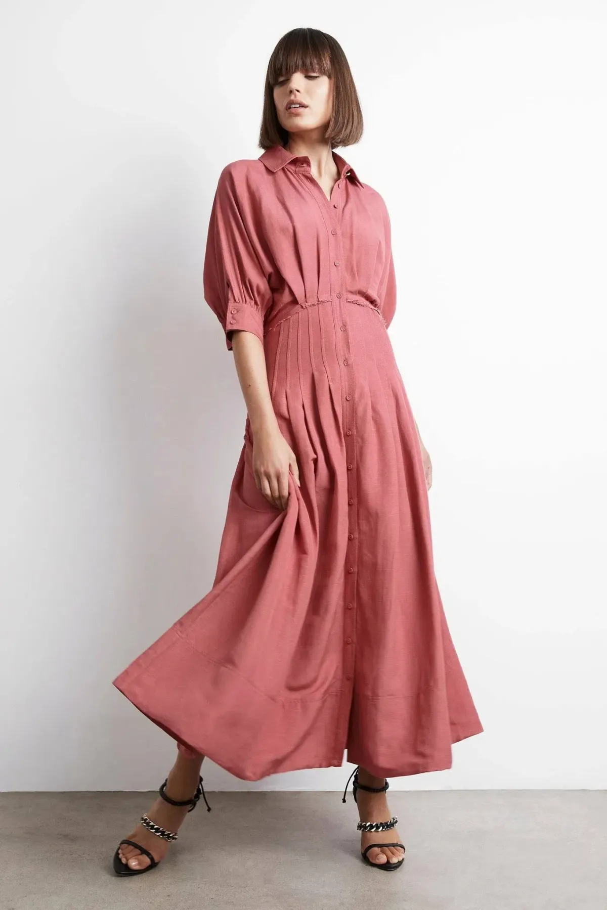 Aje Nova Shirt Midi Dress Dusty Rose Size 8 for rent on The Volte - main image