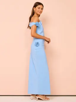 Issy Off Shoulder Flower Maxi Dress in Blue Size 10 for rent on The Volte - image 2