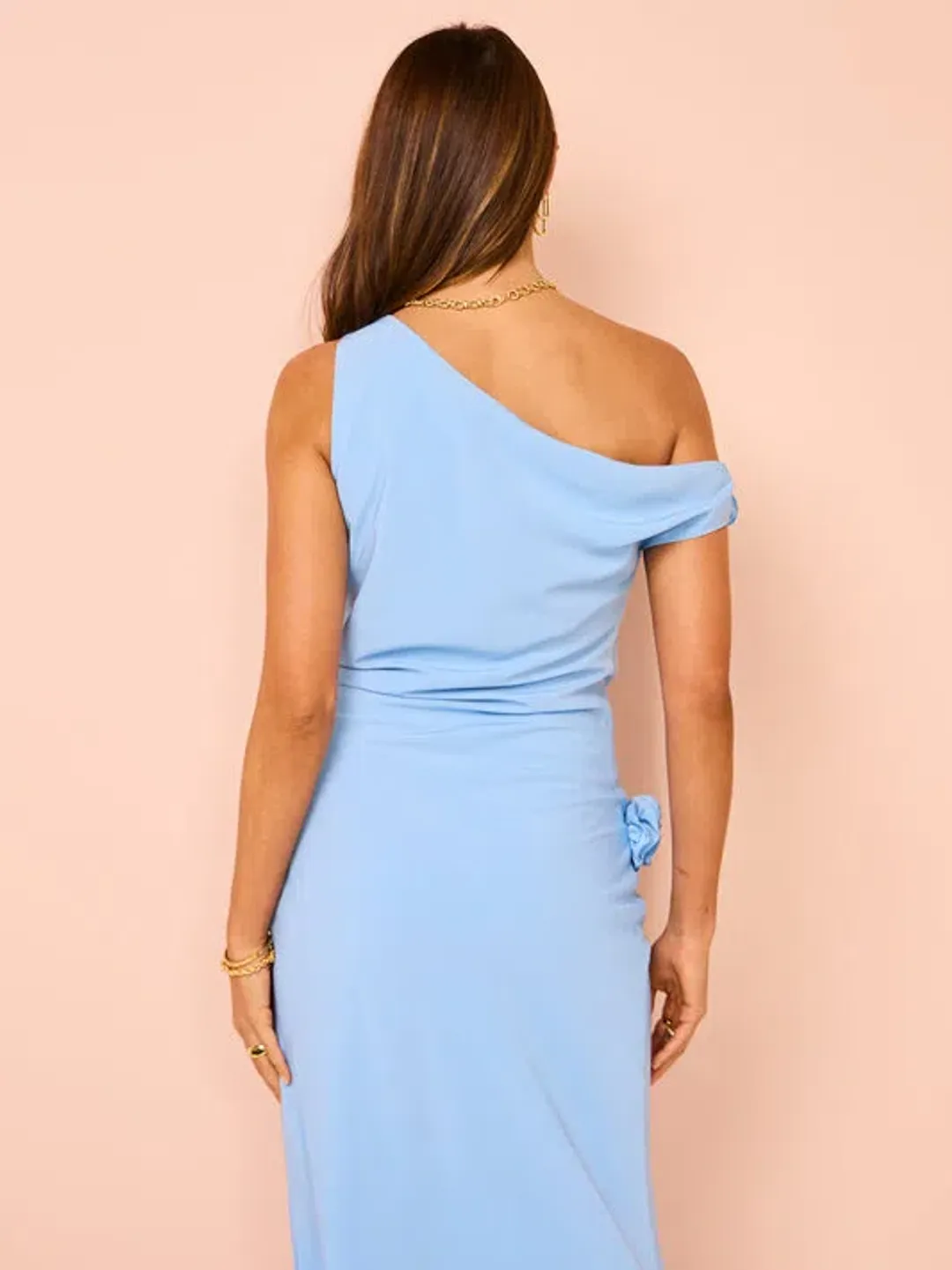 Issy Off Shoulder Flower Maxi Dress in Blue Size 12 for rent on The Volte - main image