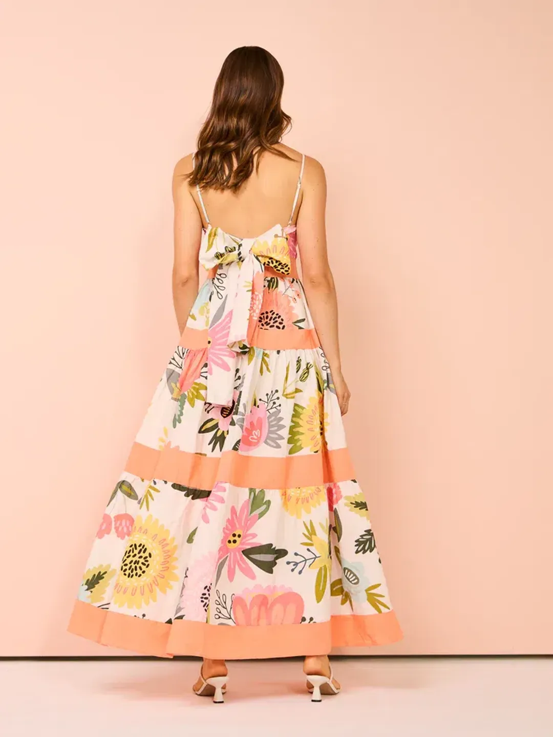 By Nicola Monet Tiered Maxi Dress In Potpourri/Melon Size 10 for rent on The Volte - main image