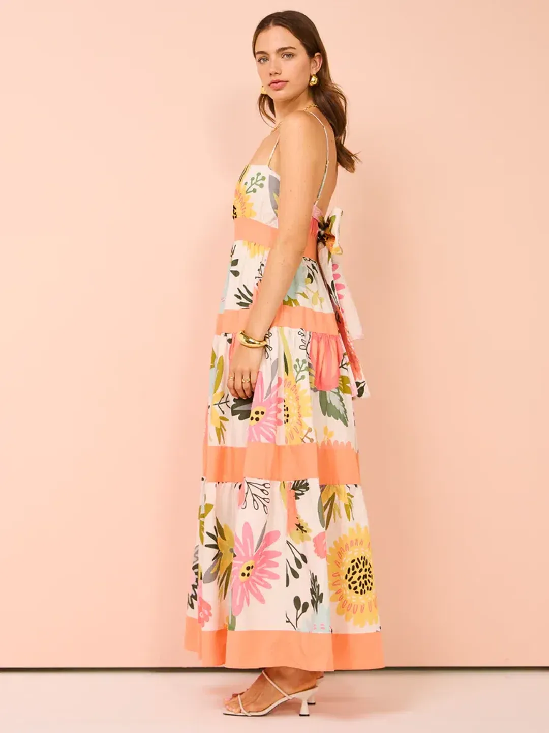 By Nicola Monet Tiered Maxi Dress In Potpourri/Melon Size 10 for rent on The Volte - main image